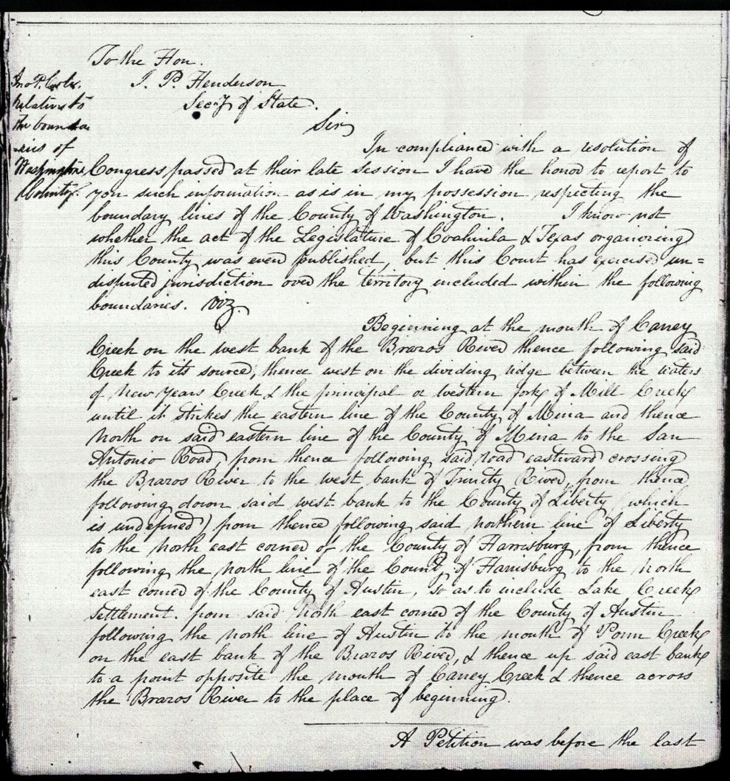 Primary Source Document for John P. Coles' Original Description of the Boundaries of 
  Washington County